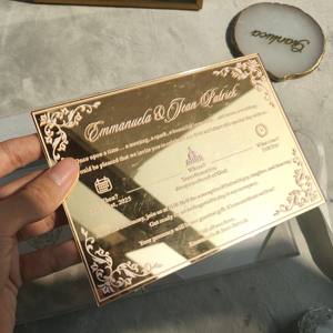 Suite d'invitations <span class=keywords><strong>de</strong></span> mariage personnalisées en velours gris avec monogramme en feuille d'argent, carte RSVP en acrylique <span class=keywords><strong>miroir</strong></span> doré, banquet <span class=keywords><strong>de</strong></span> mariage - Product Image 3