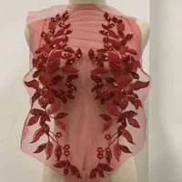 Appliques florales en strass avec perles et sequins, motif fleurs, 32*46cm