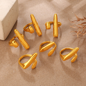 แหวนทองรูปทรงเรขาคณิต สแตนเลสสตีล ชุบทอง 18K ดีไซน์เปิดแบบไม่สมมาตร เครื่องประดับแฟชั่นสำหรับทุกเพศ เหมาะเป็นของขวัญ - Product Image 1