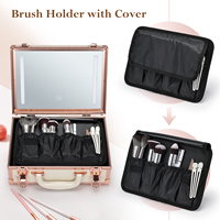 Valise de maquillage professionnelle avec miroir LED, éclairage réglable 3 couleurs et porte-pinceaux amovible pour boîte à cosmétiques de voyage
