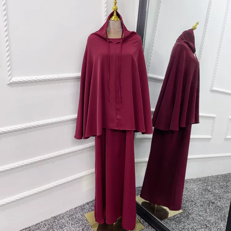 Ramazan uzun Khimar 2 parça elbise seti resmi müslüman kadınlar Hijab elbise Abaya Namaz giysi setleri Dubai türkiye Namaz Jurken abayas