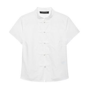 Camisa de Popelina Vintage Personalizada para Mujer con Botones Chinos de Nudo de Rana, Blusa Retro de Manga Corta de Algodón, OEM/ODM por Fábrica China - Product Image 4