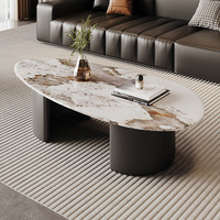Table basse de salon, style luxe léger, plateau en pierre de Venise marron, moderne, simple, minimaliste, pour petit appartement