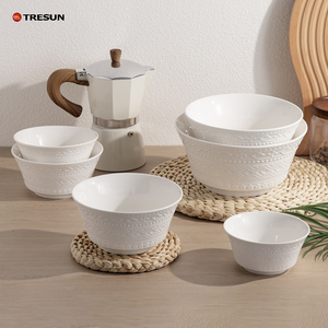 Sopa clásica, arroz, ensalada, cereal, gran tamaño pequeño, hueso nuevo, porcelana fina, juego de cuencos en relieve blanco para restaurante - Product Image 4