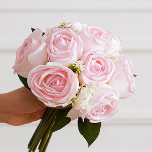 Bouquet de roses artificielles transfrontalières 9 têtes en soie, imperméable, pour décoration de mariage, accessoire de mariée, décoration intérieure - Product Image 5