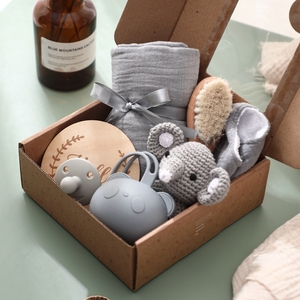 PTZ1539 attivo stile Baby mussola di cotone coperta e dentizione sonaglio Set doccia neonato regalo con scatola pietra miliare <span class=keywords><strong>per</strong></span> i <span class=keywords><strong>neonati</strong></span> di primavera - Product Image 5