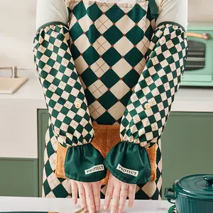 2023Green high quality aprons kitchen apron kit with orange 2-pocket lash apron with sleeves oven mitts Cotton Webbing