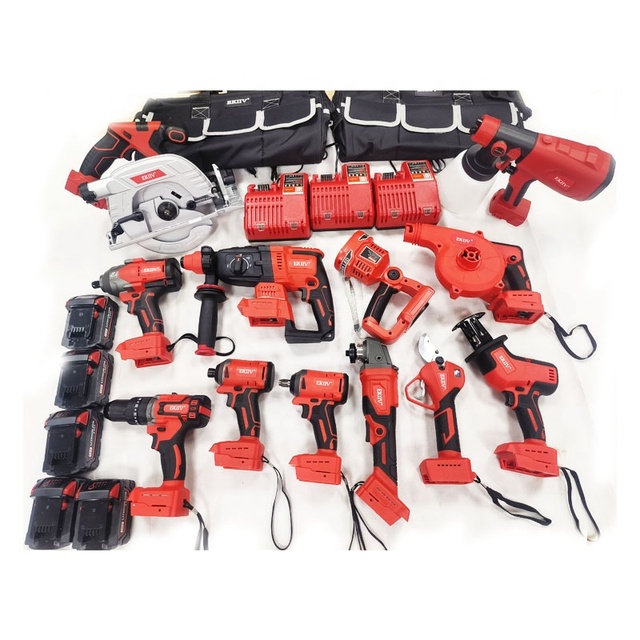 Ekiiv Durable Lithium Battery 5.0A Impact Drill Grinder Circular Saw Wrench Rotary Hammer Blower Professional Power Tools Set