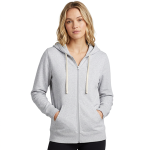 Sweat-shirt unisexe gris à capuche zippé, coupe oversize, couleur unie, molleton décontracté 100 % coton, logo vintage sur le devant, idéal pour l'automne - Product Image 1