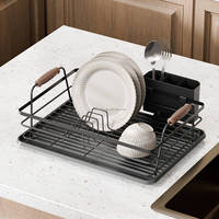 WIREKING Égouttoir à vaisselle moderne en acier au carbone pour comptoir de cuisine, à poser au-dessus de l'évier, avec plateau