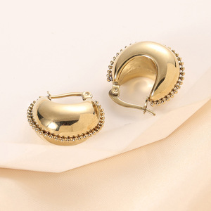 C-shaped <b>Huggie</b> Earrings Gold Stainless Steel Geometric Moon Design Women's Fashion Jewelry - Product Image 3