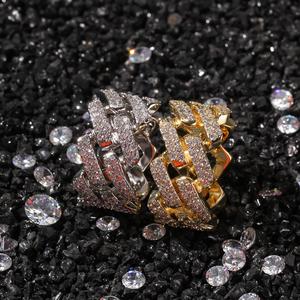 패션 힙합 쿠바 체인 반지 큐빅 지르코니아 18k 골드 도금 반지 선물 - Product Image 4