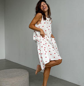 Nuova Collezione Primavera: Camicia da Notte Sexy con Scollo a O, Stampa <span class=keywords><strong>Love</strong></span>, Bianca, Senza Maniche, in Cotone, Abbigliamento da Casa per Signore - Product Image 3