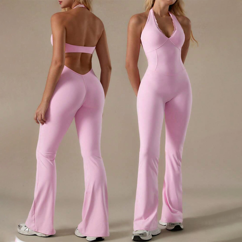 Custom Logo Women's Sexy Open Back Lace Sports Bodysuit,Sleeveless Yoga Jumpsuit with Chest Pad, Quick-Dry for Running & Fitness