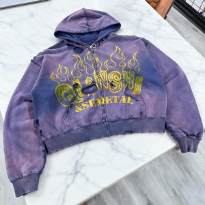 Vintage Thick Cotton Graphic Zipper <b>Hoodie</b> Custom Printed Oversized <b>Zip</b> <b>Up</b> <b>Hoodie</b> Premium Drop Shoulder Washed Distressed <b>Hoodie</b> - Product Image 2