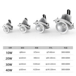 10W 20W 30W 40W COB Downlight đen/trắng vỏ mô hình AC85-265V Chất lượng cao Downlight 360 độ trái và phải điều chỉnh - Product Image 2