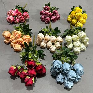 ช่อดอกกุหลาบจำลอง ยี่ซวน ทำจากผ้าไหมเทียม 9 หัว ประดับมุกเล็กๆ สำหรับตกแต่งงานแต่งงาน งานศิลปะดอกไม้ ดอกไม้พลาสติก - Product Image 2
