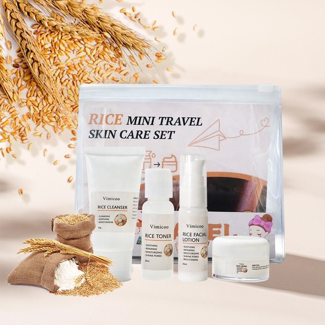 Wholesale Bulk Rice Skin Care Set Travel Size Cosmetic Product Niacinamide Moisturizing Brightening All Skin Types Skincare Kit