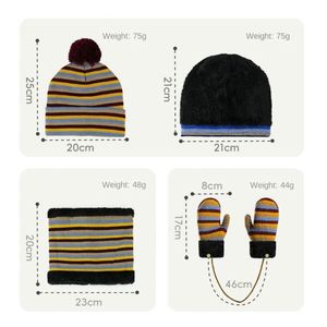Vente en gros d'usine, bonnet, écharpe et gants en jacquard pour enfants, rayés, chauds, ensemble de 3 pièces pour l'hiver - Product Image 2