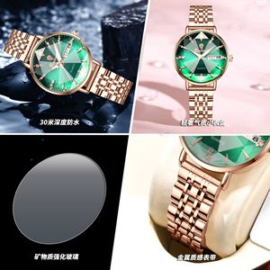 Binbond Women's Quartz Watch Rose Gold Green Dial Diamond Analog Date Display Stainless Steel <b>Bracelet</b> 10mm Thickness - Product Image 4