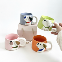 Mug en céramique motif chiot mignon 301-400ml Grande capacité Tasse à café de bureau pour couple avec design adorable Anniversaires Fêtes