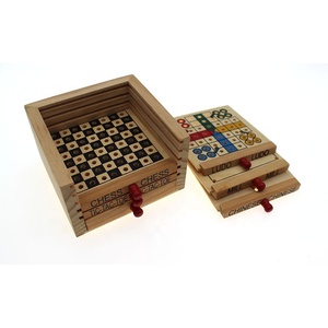 Bán Chạy Bộ Cờ Vua Mini Du Lịch Bằng Gỗ 5 Trong 1 Hộp Trò Chơi Cờ Bàn Tic Tac Toe Bộ Cờ Đam Trung Quốc - Product Image 4