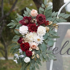 Arche rouge fleurs avec rideaux 2 pièces fleur Swag arc rideaux <span class=keywords><strong>tonnelle</strong></span> décoration <span class=keywords><strong>pour</strong></span> toile <span class=keywords><strong>de</strong></span> fond <span class=keywords><strong>de</strong></span> mariage - Product Image 6