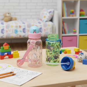 Botella de Agua Infantil de Tritán de 350 ml con Boquilla de Silicona y Correa, Impresión por Transferencia de Calor - Product Image 3