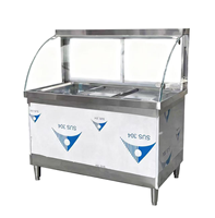 Mostrador de Alimentos de Acero Inoxidable de Alta Resistencia con Protector Antisalpicaduras, Mesa de Vapor de 3 Secciones con Recipientes SUS 304 para Uso Comercial en Restaurantes