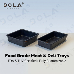 Plateau de présentation noir brillant en ABS pour <span class=keywords><strong>boucherie</strong></span> et supermarché, idéal pour charcuterie et viande, compatible réfrigérateur - Product Image 1