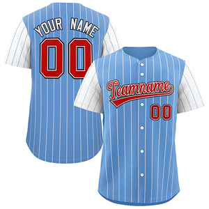 Vente en gros de maillots de baseball respirants grande taille vierges, personnalisables avec logo et nom imprimés numériquement, uniformes de baseball avec rayures cousues et boutons - Product Image 5
