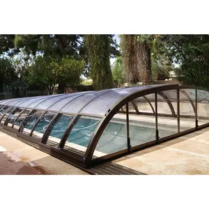 Toit de piscine rétractable en verre polycarbonate, en aluminium, pour l'hôtel 1 pièce