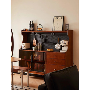 Solid Wood <b>Sideboard</b> Wall Cabinet Boxwood Color <b>Kitchen</b> Storage With Glass Doors And Drawers - Product Image 4