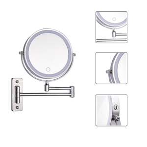 Treo Tường Trang Điểm Gương Thép Không Gỉ Gấp Thiết Kế Với <span class=keywords><strong>Magnifying</strong></span> Tính Năng Thay Đổi Độ Sáng Chiếu Sáng Chiếu Sáng Phòng Tắm Gương - Product Image 5