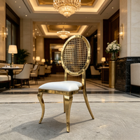 Chaise de salle à manger Luoweisen de luxe en métal doré, dossier ajouré, rembourrée, pour banquets, mariages, événements, hôtels et restaurants
