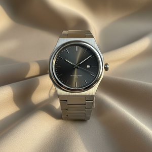 Reloj de Pulsera para Hombre 2025, Minimalista, con Esfera Plateada y Negra, Redondo, de Acero Inoxidable Cepillado, de Cuarzo, Resistente al Agua, para Negocios - Product Image 1