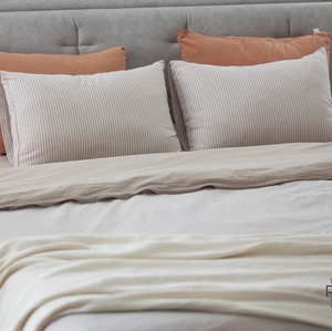 Drap-housse de luxe marron en coton lavé rayé, absorbant l'humidité, doux et respirant, taille et couleur personnalisables pour toutes les saisons - Product Image 4