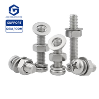 Set Kombinasi Baut Kepala Tombol Hex Socket, Mur, dan Washer dari Baja Tahan Karat 304, Baut Kepala Datar dengan Washer Pegas untuk Lantai