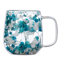 Tasse à café à double paroi isolée en verre borosilicate avec poignée, pour expresso, latte, lait, jus, thé, avec fleurs séchées