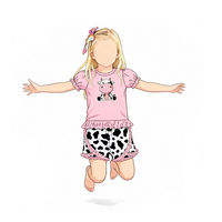 Ensemble de vêtements d'été pour enfants, short à volants, tenue rose avec broderie de vache pour bébé fille