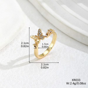 Butterfly <b>Adjustable</b> <b>Ring</b> Silver Gold Pave Setting Women's Fashion Jewelry Gift - Product Image 2