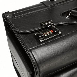 Maleta de Viaje Profesional de Cuero PU Moderno de Primera Calidad, con Ruedas Giratorias, Portátil, Ligera, Impermeable, con Candado para Piloto - Product Image 5