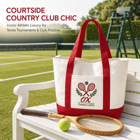 Sac fourre-tout en toile personnalisé brodé pour club de tennis, sac à main vintage pour raquette avec poche avant pour club de campagne, sports et voyages
