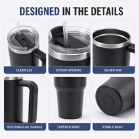 JUNVOY Tasse personnalisée de 40 oz en acier inoxydable, mug de voyage isotherme à double paroi sous vide avec poignée et paille
