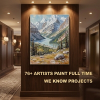 Cuadro en lienzo con marco flotante, pintura al óleo abstracta de montaña nevada pintada a mano con textura, arte de pared en lienzo