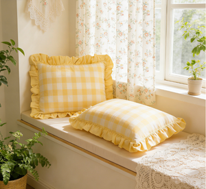 Taies d'oreiller à bords volantés style ferme - Housses de coussin décoratives en gingham rose vintage pour lit et canapé - Product Image 3
