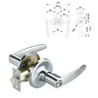 Serrure de porte tubulaire à levier pour intérieur, en alliage de zinc/acier inoxydable nickel satiné, pour porte en bois, type américain, pour salle de bain.
