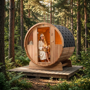 Sauna extérieur moderne et écologique en bois massif de cèdre japonais, pour 4 personnes, avec poêle Harvia, usage familial, sans égouttoir. - Product Image 1