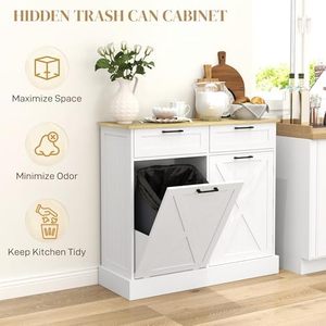 Cubo de Basura Moderno para Cocina Sunrise Blanco con 2 Cajones Ajustables, Panel de MDF, Madera Inclinable para Lavandería o <span class=keywords><strong>Despensa</strong></span> - Product Image 4