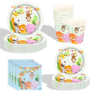 Packs de <span class=keywords><strong>vaisselle</strong></span> jetable sur le thème des animaux du zoo vert, décorations et fournitures pour fêtes d'<span class=keywords><strong>anniversaire</strong></span>, accessoires pour fête de naissance de garçon - Product Image 5
